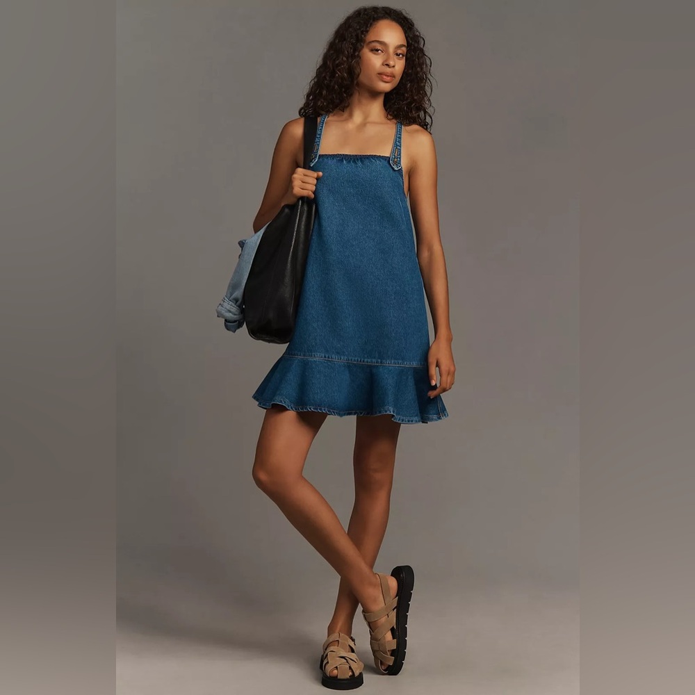 PILCRO Anthropologie Square Neck Denim Mini Dress Size‎ Medium